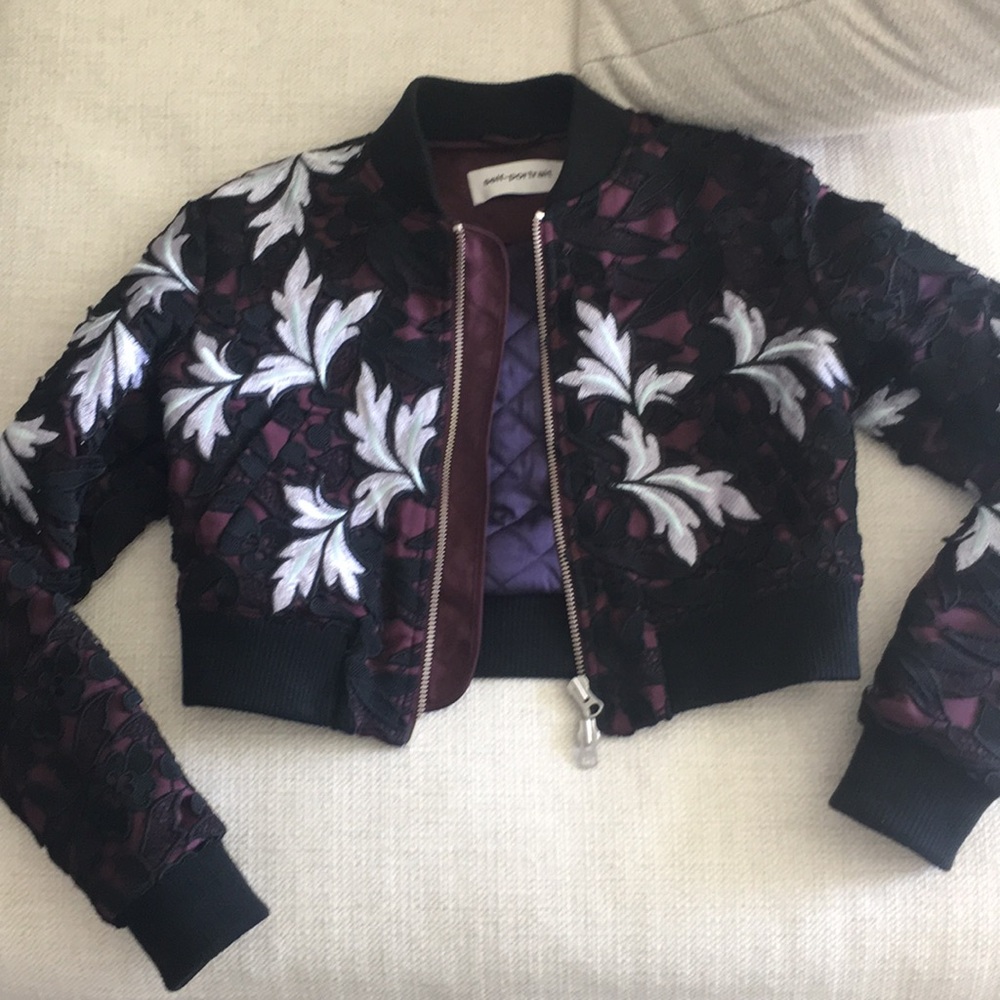Self Portrait Cropped lace bomber jacket